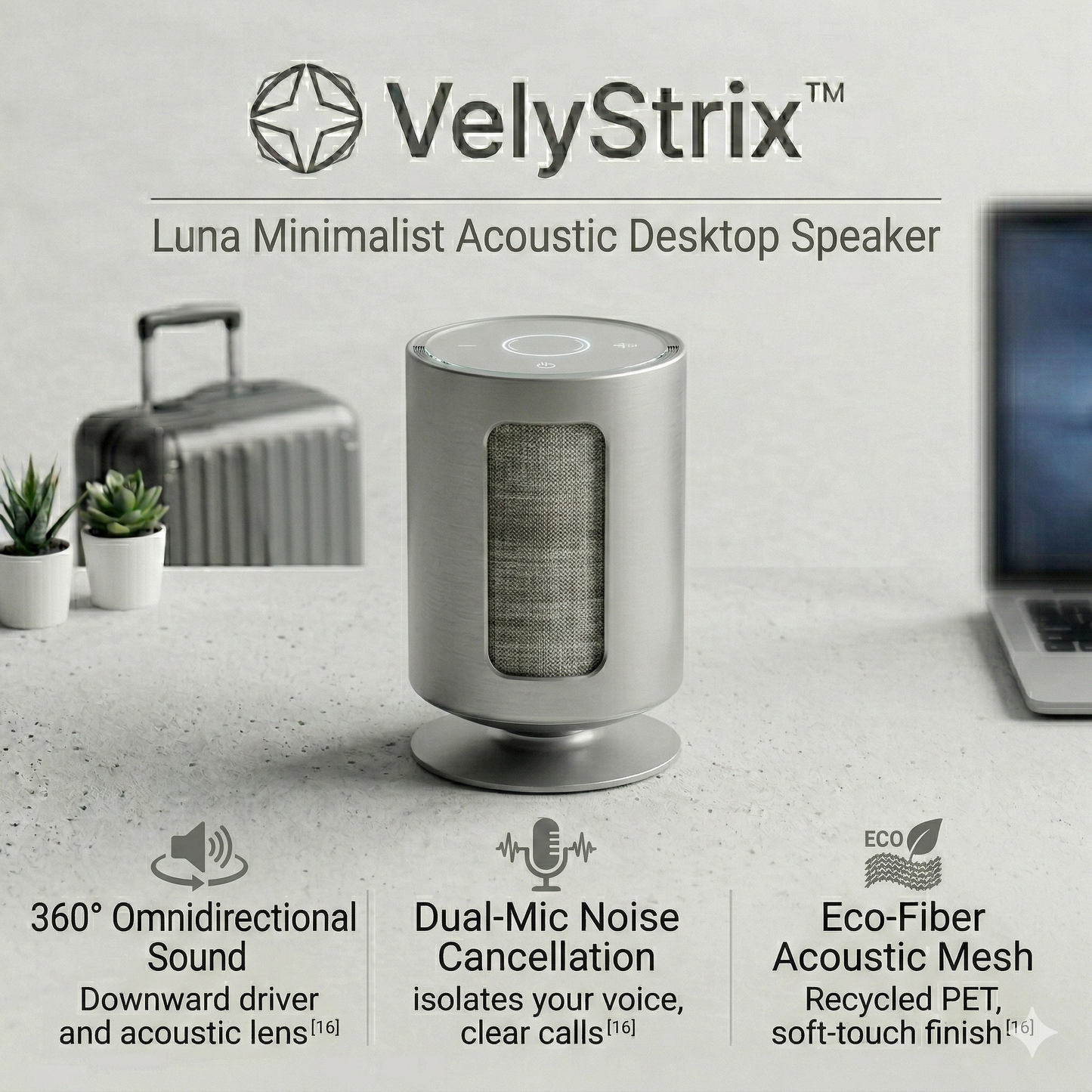 Velystrix™ Luna Minimalist Acoustic Desktop Speaker